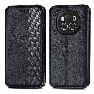 For Honor Magic6 Cubic Grid Pressed Magnetic Leather Phone Case(Black)