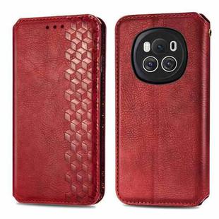 For Honor Magic6 Cubic Grid Pressed Magnetic Leather Phone Case(Red)