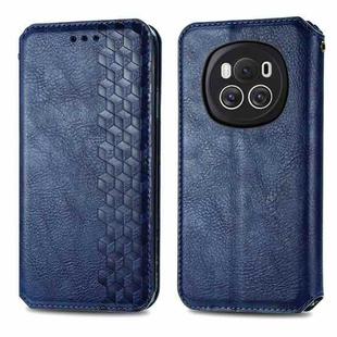 For Honor Magic6 Cubic Grid Pressed Magnetic Leather Phone Case(Blue)