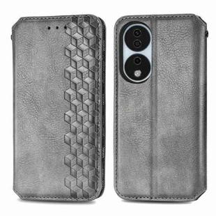 For Honor X7b 4G Cubic Grid Pressed Magnetic Leather Phone Case(Grey)