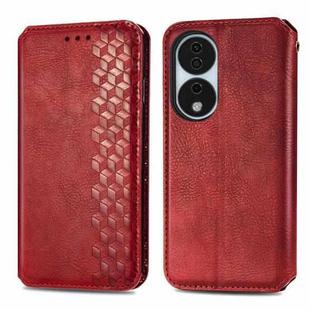 For Honor X7b 4G Cubic Grid Pressed Magnetic Leather Phone Case(Red)