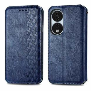 For Honor X7b 4G Cubic Grid Pressed Magnetic Leather Phone Case(Blue)
