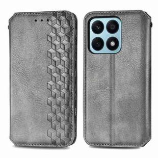 For Honor X8b 4G Cubic Grid Pressed Magnetic Leather Phone Case(Grey)