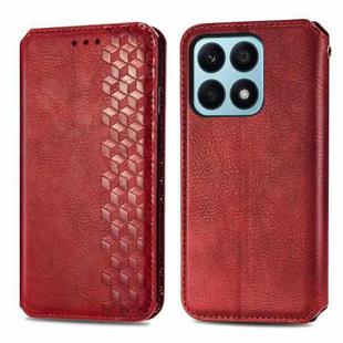 For Honor X8b 4G Cubic Grid Pressed Magnetic Leather Phone Case(Red)