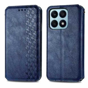 For Honor X8b 4G Cubic Grid Pressed Magnetic Leather Phone Case(Blue)