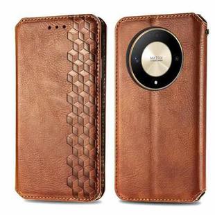 For Honor X9b 4G Cubic Grid Pressed Magnetic Leather Phone Case(Brown)