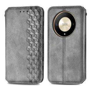 For Honor X9b 4G Cubic Grid Pressed Magnetic Leather Phone Case(Grey)