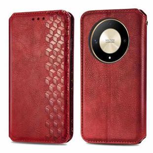 For Honor X9b 4G Cubic Grid Pressed Magnetic Leather Phone Case(Red)