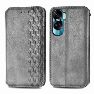 For Honor X50i Cubic Grid Pressed Magnetic Leather Phone Case(Grey)