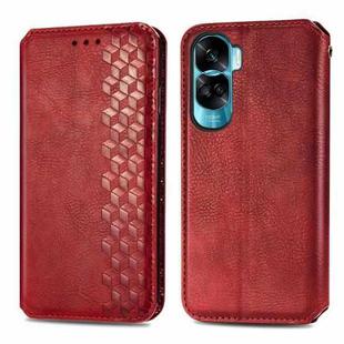 For Honor X50i Cubic Grid Pressed Magnetic Leather Phone Case(Red)