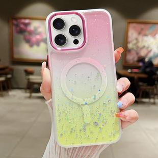 For iPhone 15 Pro Max Multicolor Gradient Glitter Sequin MagSafe TPU Phone Case(Pink+Yellow)