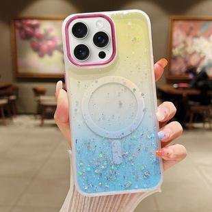 For iPhone 15 Pro Max Multicolor Gradient Glitter Sequin MagSafe TPU Phone Case(Yellow+Blue)