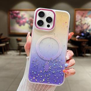 For iPhone 15 Pro Max Multicolor Gradient Glitter Sequin MagSafe TPU Phone Case(Orange+Purple)