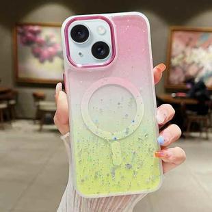 For iPhone 15 Plus Multicolor Gradient Glitter Sequin MagSafe TPU Phone Case(Pink+Yellow)