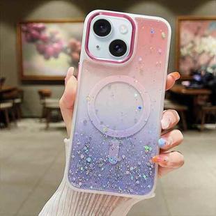 For iPhone 15 Multicolor Gradient Glitter Sequin MagSafe TPU Phone Case(Pink+Purple)