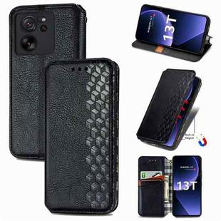 For Xiaomi 13T / 13T Pro Cubic Grid Pressed Magnetic Leather Phone Case(Black)