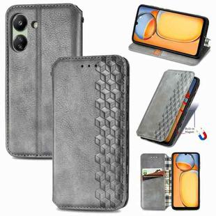 For Xiaomi Redmi 13C Cubic Grid Pressed Magnetic Leather Phone Case(Grey)