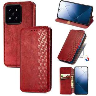 For Xiaomi 14 Cubic Grid Pressed Magnetic Leather Phone Case(Red)