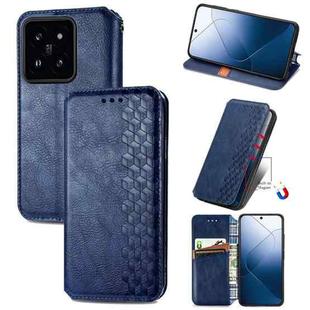 For Xiaomi 14 Cubic Grid Pressed Magnetic Leather Phone Case(Blue)