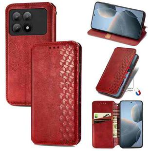 For Xiaomi Redmi K70E Cubic Grid Pressed Magnetic Leather Phone Case(Red)