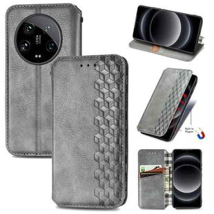 For Xiaomi 14 Ultra Cubic Grid Pressed Magnetic Leather Phone Case(Grey)