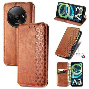 For Xiaomi Redmi A3 Cubic Grid Pressed Magnetic Leather Phone Case(Brown)