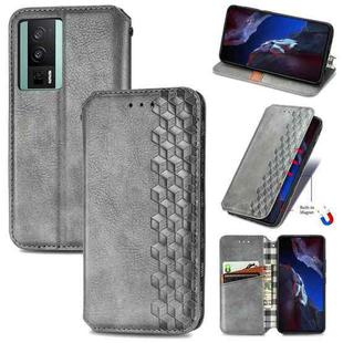 For Xiaomi Poco F5 Pro Cubic Grid Pressed Magnetic Leather Phone Case(Grey)