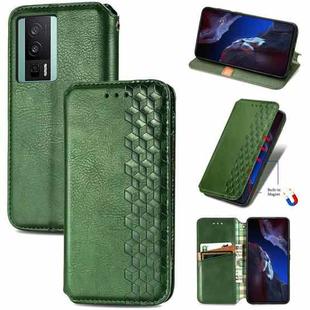 For Xiaomi Poco F5 Pro Cubic Grid Pressed Magnetic Leather Phone Case(Green)