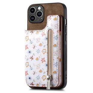 For iPhone 13 Pro Max Retro Painted Zipper Wallet Back Phone Case(Brown)