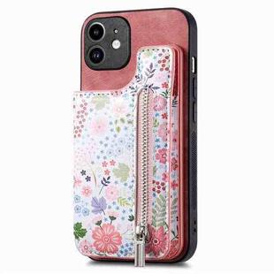 For iPhone 11 Retro Painted Zipper Wallet Back Phone Case(Pink)