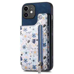 For iPhone 11 Retro Painted Zipper Wallet Back Phone Case(Blue)