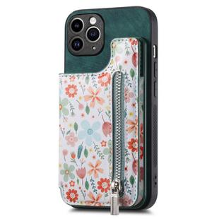 For iPhone 11 Pro Retro Painted Zipper Wallet Back Phone Case(Green)
