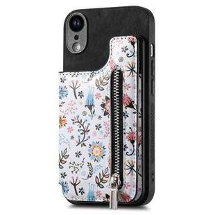 For iPhone XR Retro Painted Zipper Wallet Back Phone Case(Black)