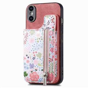 For iPhone X / XS Retro Painted Zipper Wallet Back Phone Case(Pink)