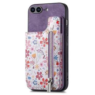 For iPhone 7 Plus / 8 Plus Retro Painted Zipper Wallet Back Phone Case(Purple)