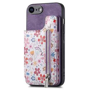 For iPhone 6 Plus / 6s Plus Retro Painted Zipper Wallet Back Phone Case(Purple)
