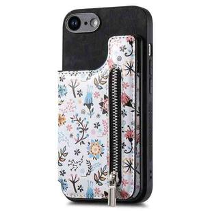 For iPhone 6 Plus / 6s Plus Retro Painted Zipper Wallet Back Phone Case(Black)