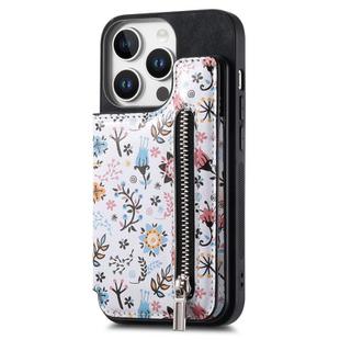 For iPhone 16 Pro Retro Painted Zipper Wallet Back Phone Case(Black)