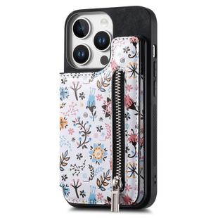 For iPhone 16 Pro Max Retro Painted Zipper Wallet Back Phone Case(Black)