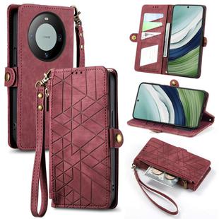For Huawei Mate 60 Geometric Zipper Wallet Side Buckle Leather Phone Case(Red)