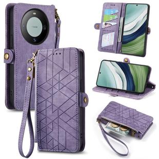 For Huawei Mate 60 Geometric Zipper Wallet Side Buckle Leather Phone Case(Purple)