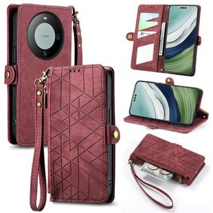For Huawei Mate 60 Pro Geometric Zipper Wallet Side Buckle Leather Phone Case(Red)