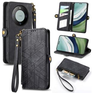 For Huawei Mate 60 Pro Geometric Zipper Wallet Side Buckle Leather Phone Case(Black)