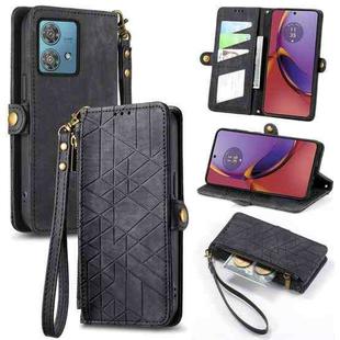 For Motorola Moto G84 Geometric Zipper Wallet Side Buckle Leather Phone Case(Black)