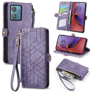 For Motorola Moto G84 Geometric Zipper Wallet Side Buckle Leather Phone Case(Purple)