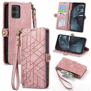 For Motorola Moto G14 Geometric Zipper Wallet Side Buckle Leather Phone Case(Pink)