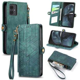 For Motorola Moto G14 Geometric Zipper Wallet Side Buckle Leather Phone Case(Green)