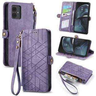 For Motorola Moto G14 Geometric Zipper Wallet Side Buckle Leather Phone Case(Purple)