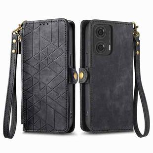For Motorola Moto G24 Geometric Zipper Wallet Side Buckle Leather Phone Case(Black)