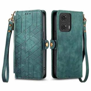 For Motorola Moto G24 Geometric Zipper Wallet Side Buckle Leather Phone Case(Green)